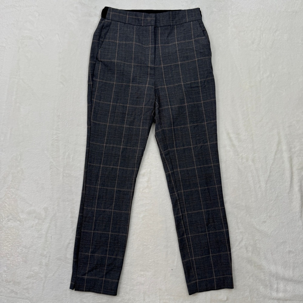 Zara Trousers Womens Small‎ Grey Plaid Slim Tapered Elastic Back Career Pants